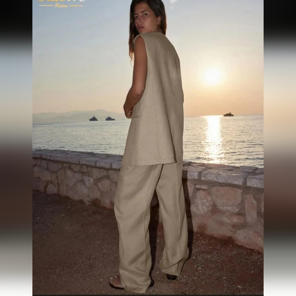 Zara 100% LINEN VEST LONG Beige Size S New - Picture 9 of 11